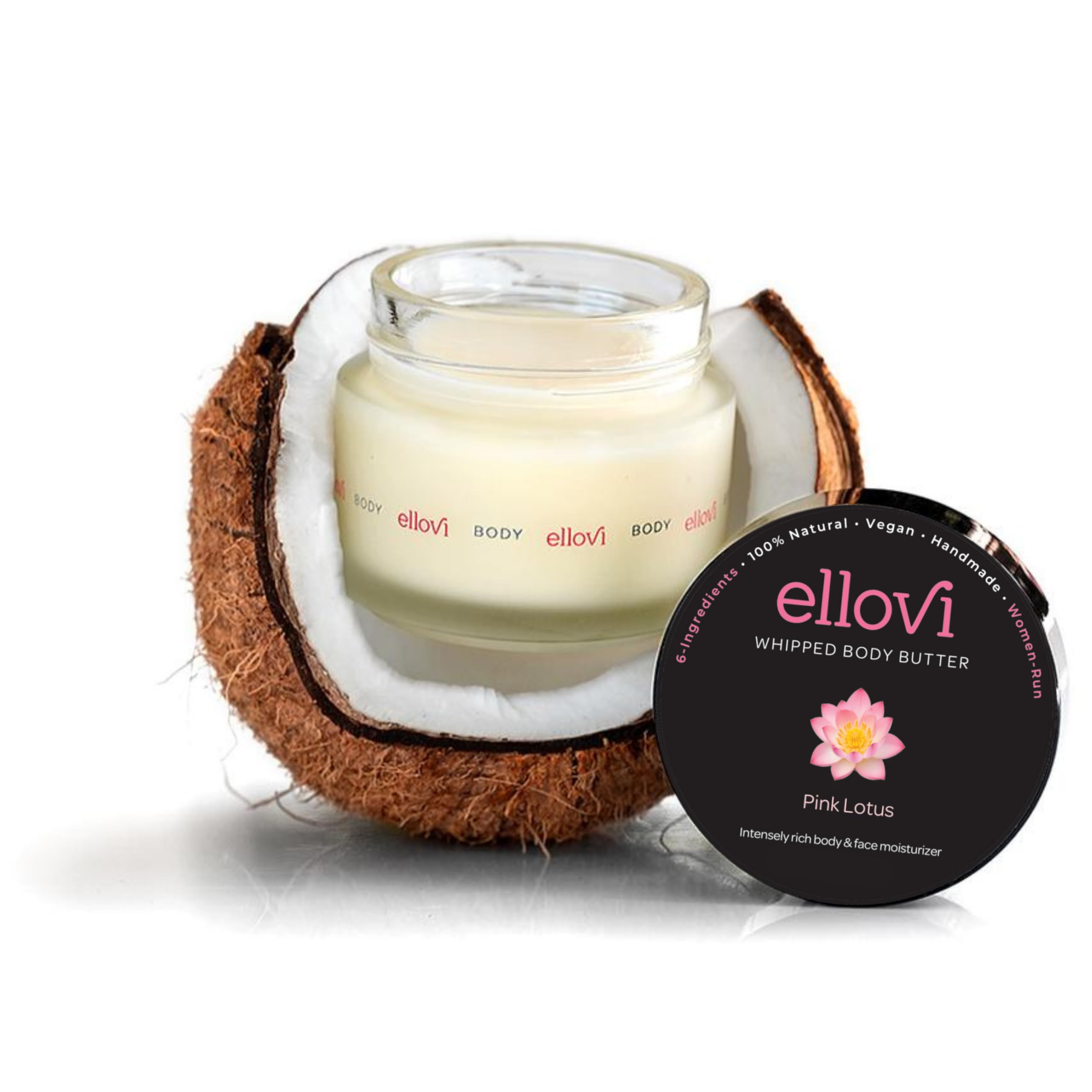 Ellovi All-Natural Luxuriously Whipped Body Butter - Pure Enough to Eat - Made With Just 6 Vegan Ingredients - Plant-Based Moisturizer For Naturally Healthy Skin (Pink Lotus, 2 Fl Oz (Pack of 1))
